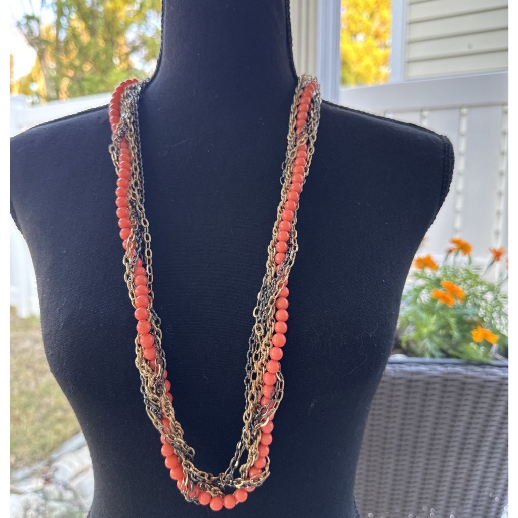 Cara New York Orange Gold Chain Statement Necklace New